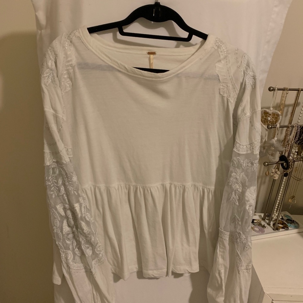 Free People Metallic Embroidered Mesh Peplum Top